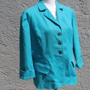GALLIA MODA Blazer Jacket Woman Sizes 14 Peacock Blue Single Breasted 3 Button